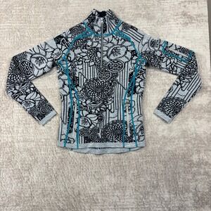 Title Nine Womens XS Wool Blend 1/4 Zip Pullover Floral Black Grey Teal RN121896